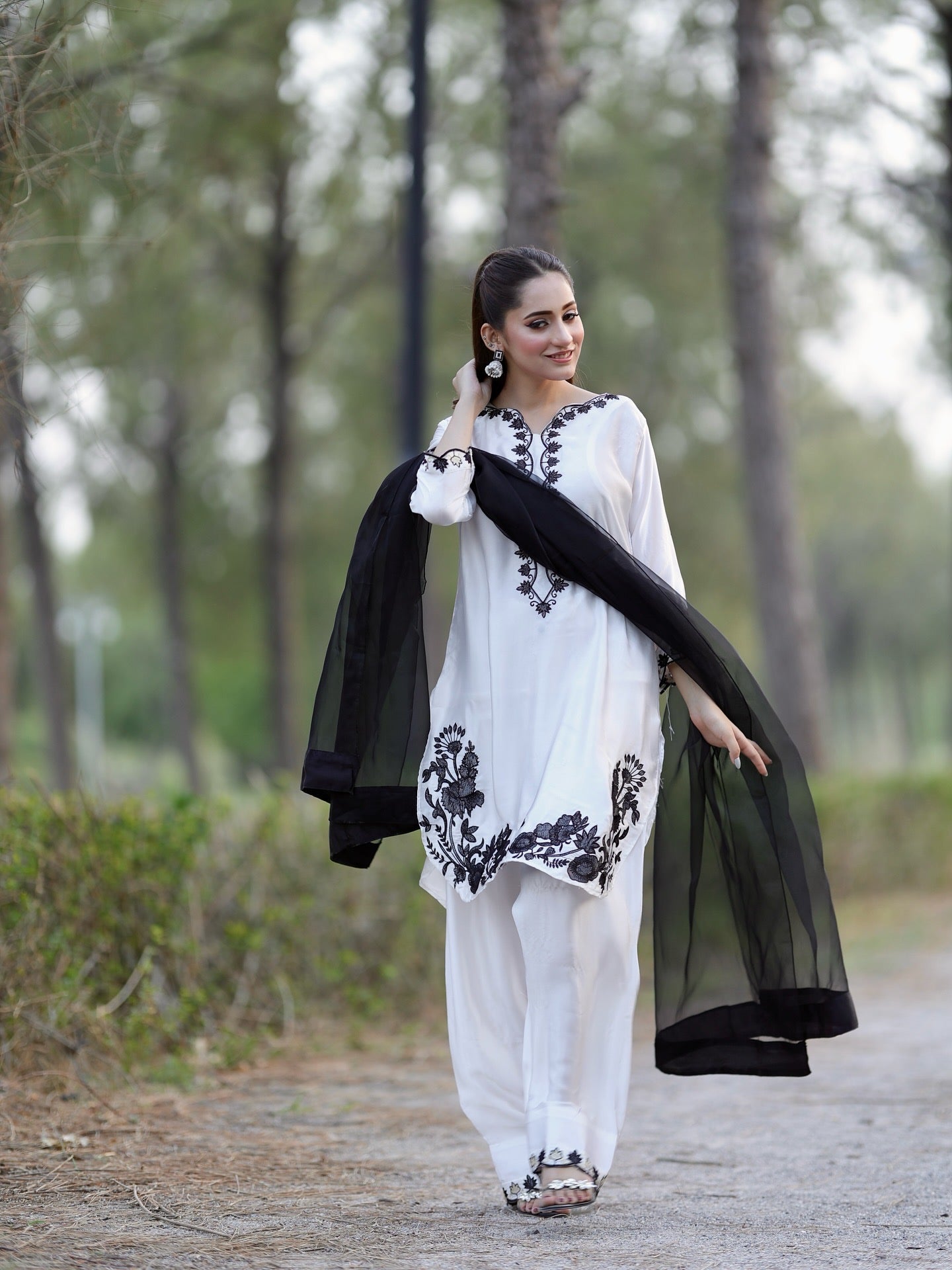 White Embroidered 3-piece suit-black $ ivory