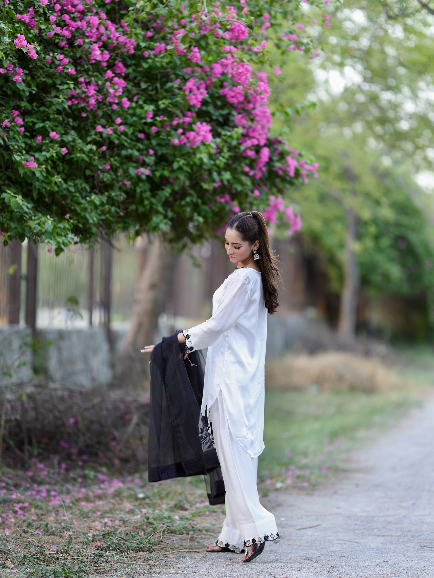 White Embroidered 3-piece suit-black $ ivory